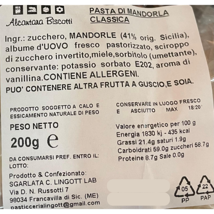 Paste Mandorla Miste 200g Alcantara Biscotti